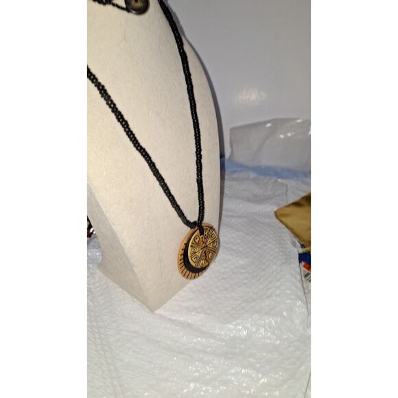 African Motif Wooden Beaded Women's Necklace Tribal Layered Pendant Exotic - Picture 10 of 10